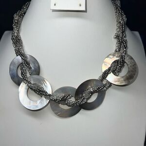 Vintage Braided Seed Bead and Abalone‎ Disc Necklace
